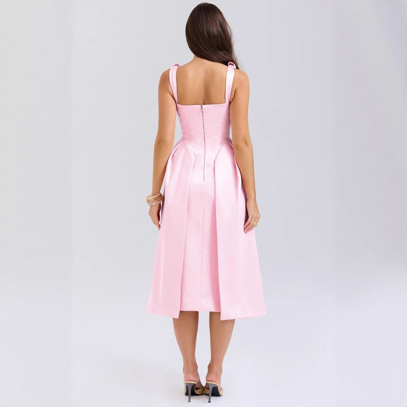 Women's summer dress - slim fit camisole maxi dress - european & american style fashion - solid color v-neck elegant dress