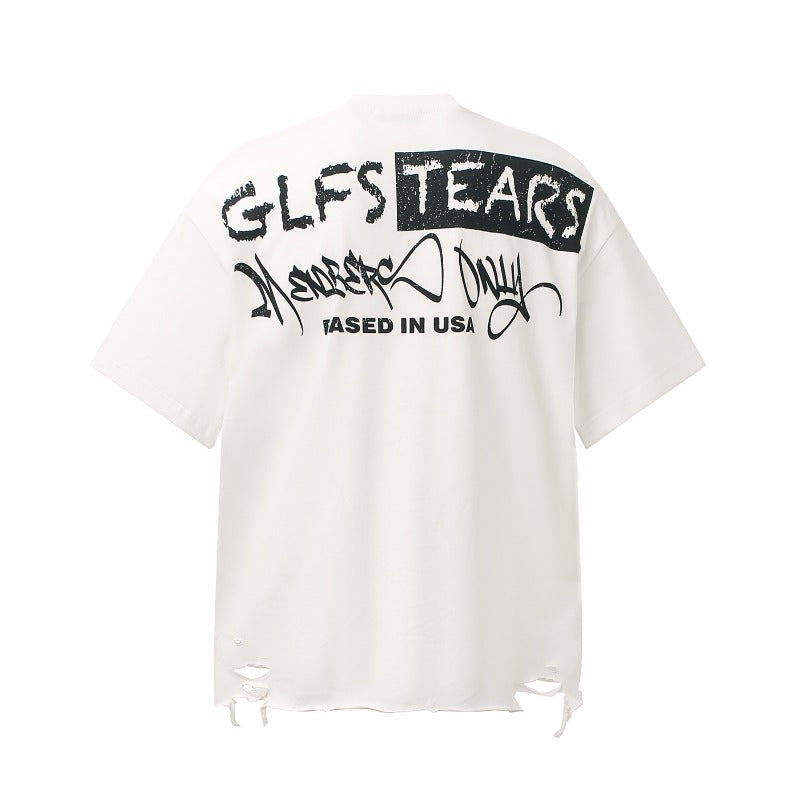 Men's t-shirts - american retro couple streetwear graffiti print short sleeve design high street men's loose crew neck t-shirt