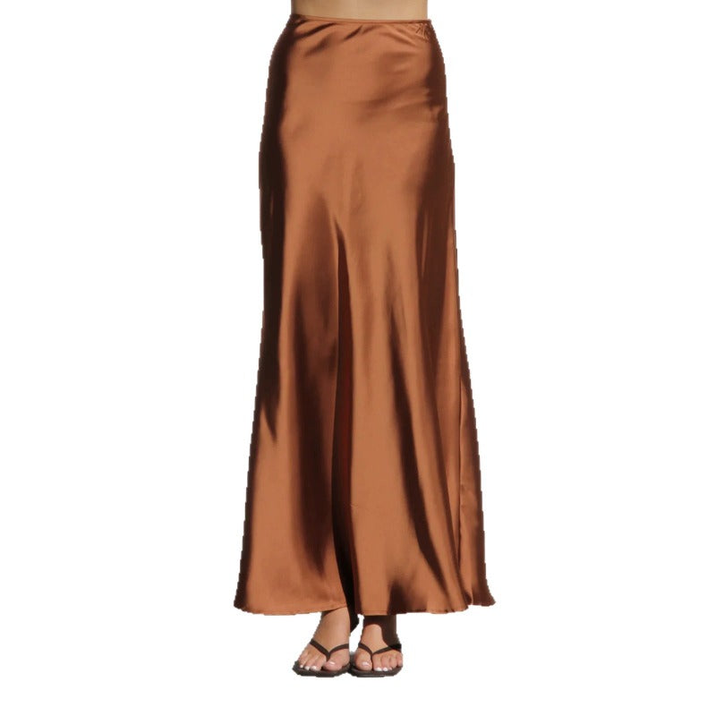 Women's dress - cross-border ready stock - wholesale european & american style elegant satin midi skirt - slimming, drapey, and high-quality
