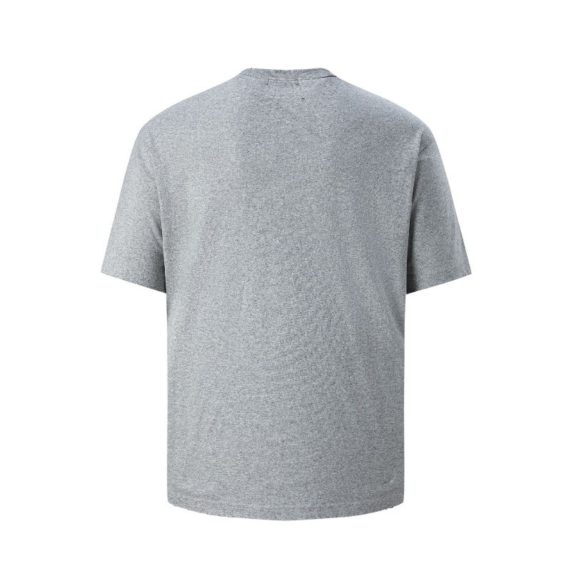 Men's t-shirts: american street style, unisex, premium summer solid color tee with distressed details - relaxed fit, short sleeve