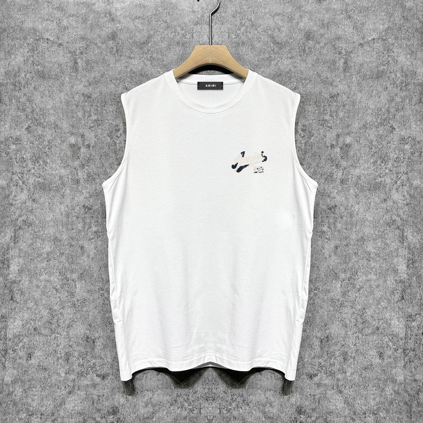 Amiri tank top with cracked letter and number print
