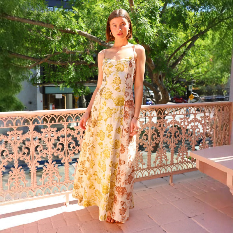 Women's dress - independent website, aliexpress, european & american style, cross-border fashion, casual, printed, sexy, backless, spaghetti strap, maxi dress