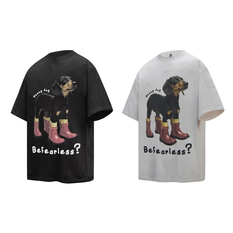 Men's t-shirts: american street style summer dog print design, men's loose fit premium crew neck short sleeve t-shirt