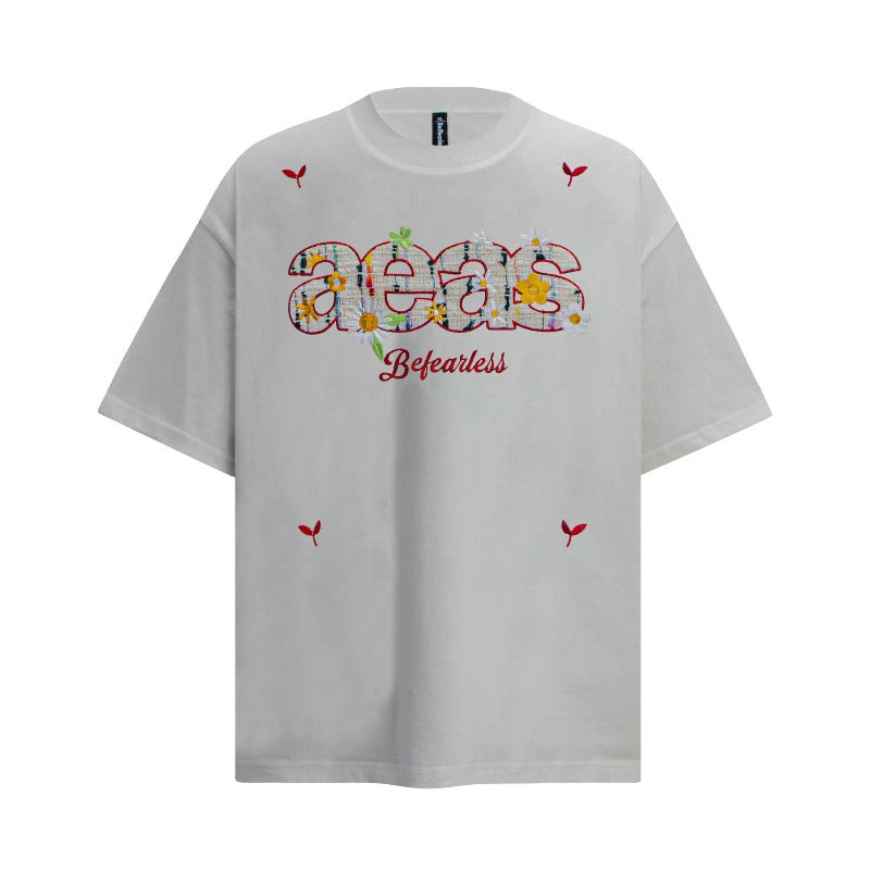 Men's t-shirts: american streetwear summer retro embroidered colorful letter design, premium loose fit short sleeve tee