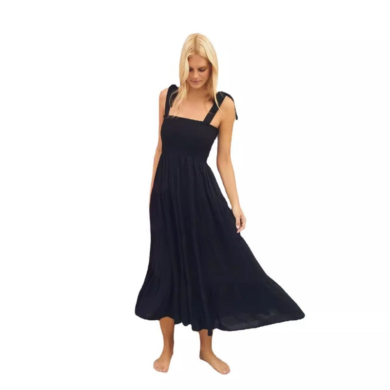 Women's dress: european and american cross-border spring/summer unique skirt, elegant and chic printed sleeveless backless tie-up dress