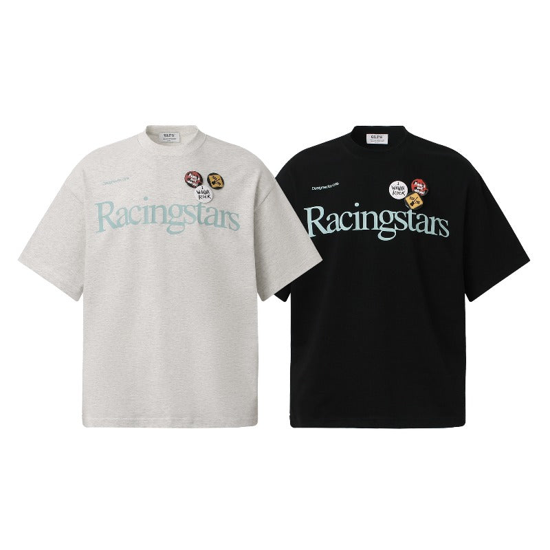 Men's t-shirts: gt american retro couple streetwear high-end letter print badge design men's loose crew neck t-shirt