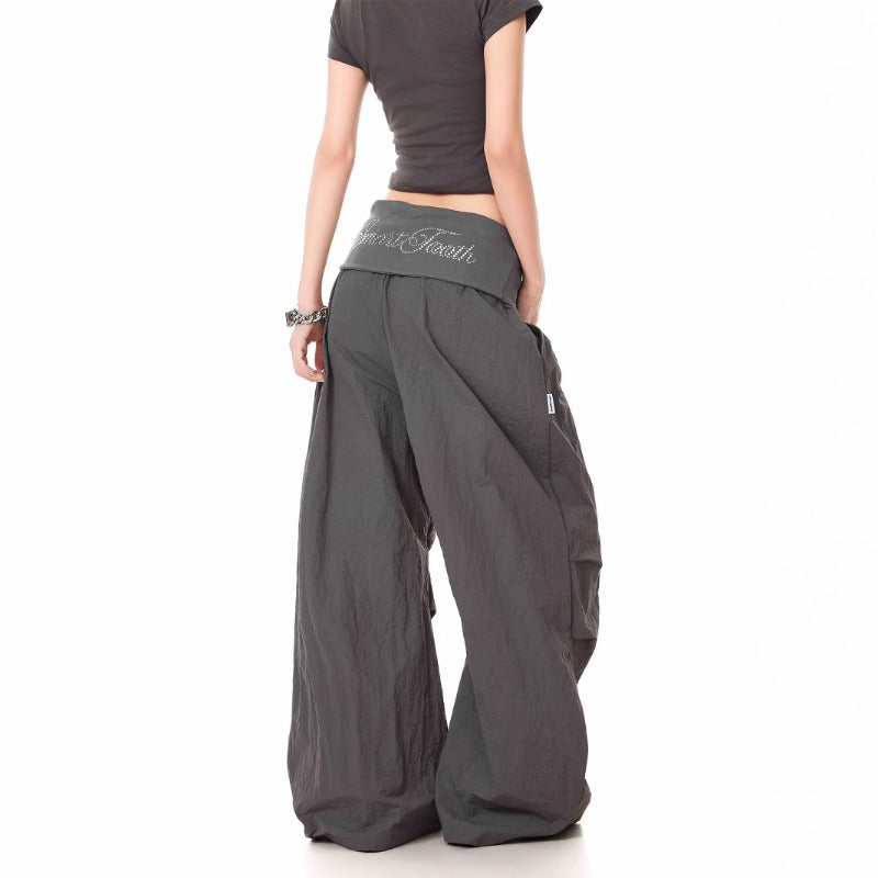 Women casual pants retro women high waist wide leg pants women