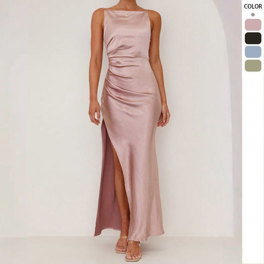 Women's dress - spring/summer solid color sexy backless slit midi sleeveless cami dress