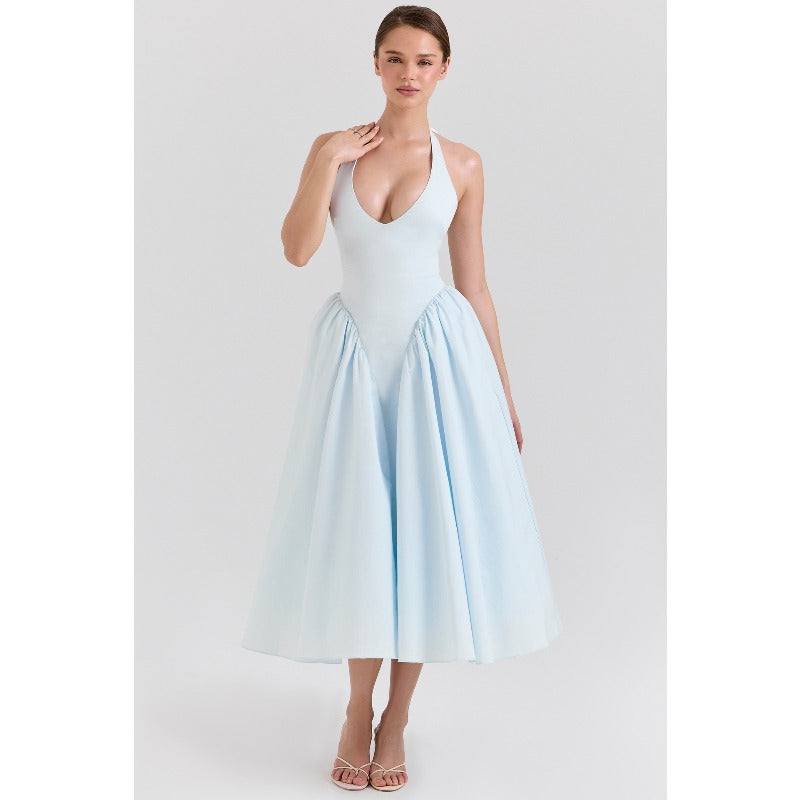 Women's dress - cross-border e-commerce, european & american style, spring collection, elegant v-neck halter neck sexy evening gown dress