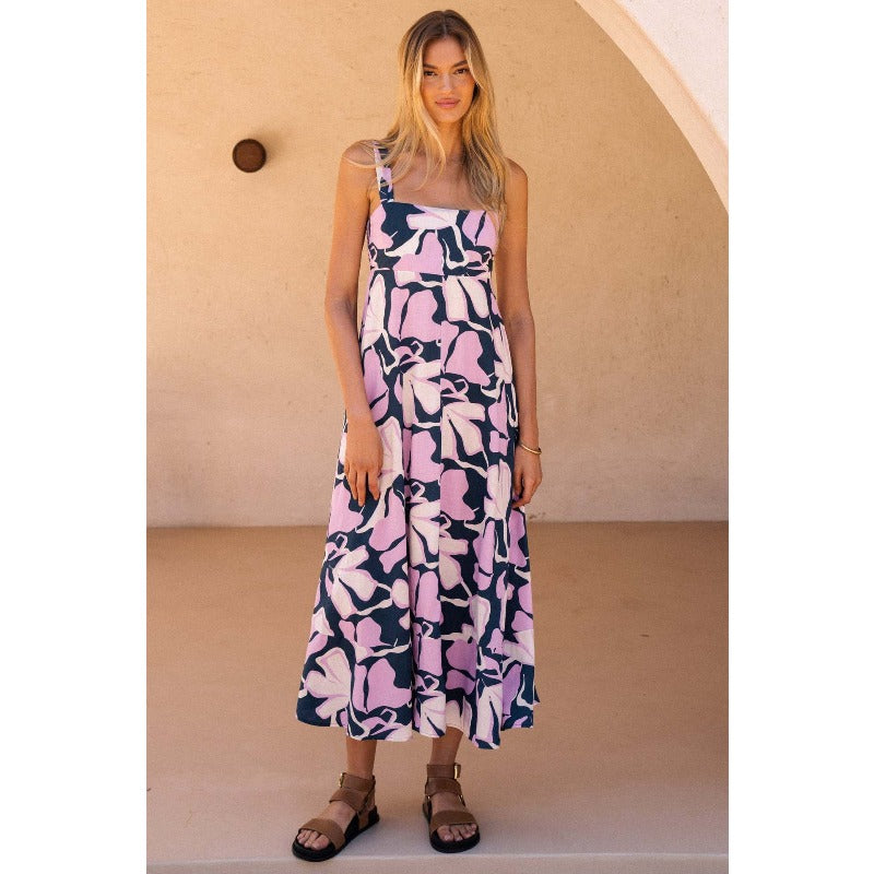 Women's dress - independent website, cross-border e-commerce, european & american style, sexy summer vacation print, fitted flare sleeve cami dress for women