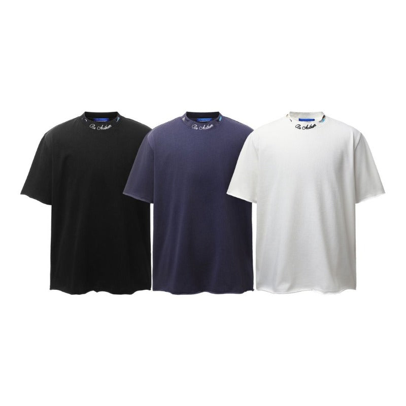 Men's t-shirts: american retro heavyweight double yarn high-quality deconstructed embroidery design ripped loose fit short sleeve t-shirt