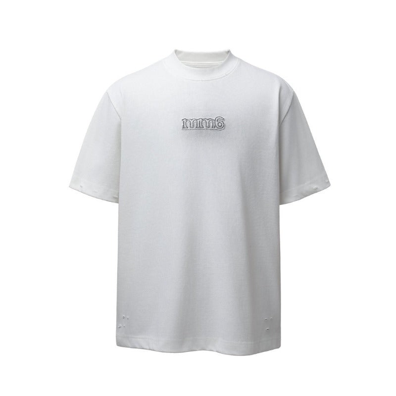 Men's t-shirts: american retro heavyweight double yarn letter patch embroidery design, men's high street oversized short sleeve tee