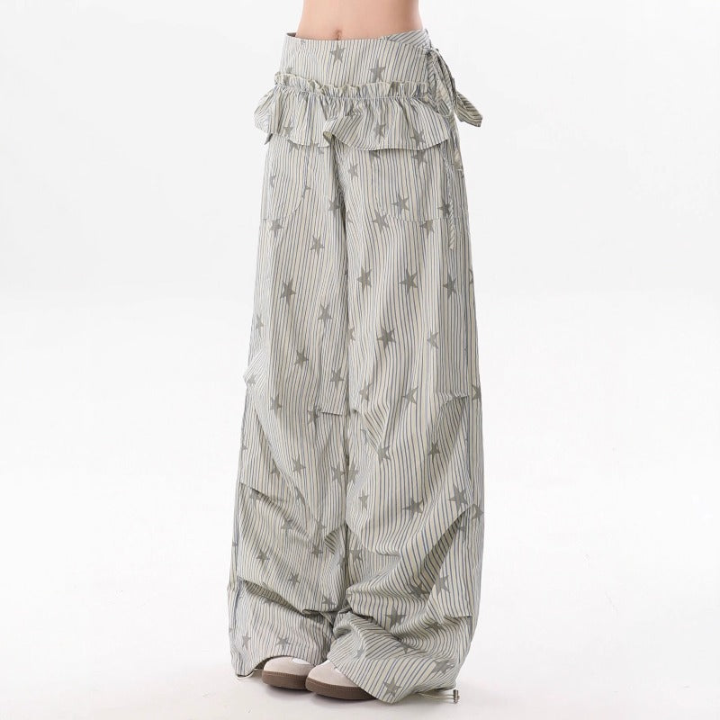 Women casual pants printed with stars and stripes