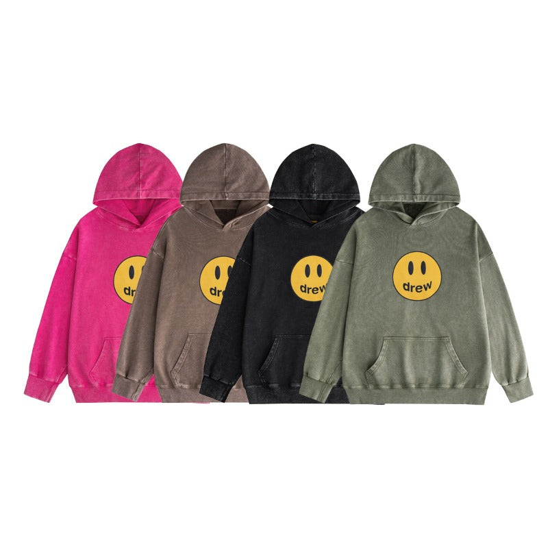 Drew house hoodie - autumn/winter d@ew smiley face letter washed & distressed hooded sweatshirt - wholesale