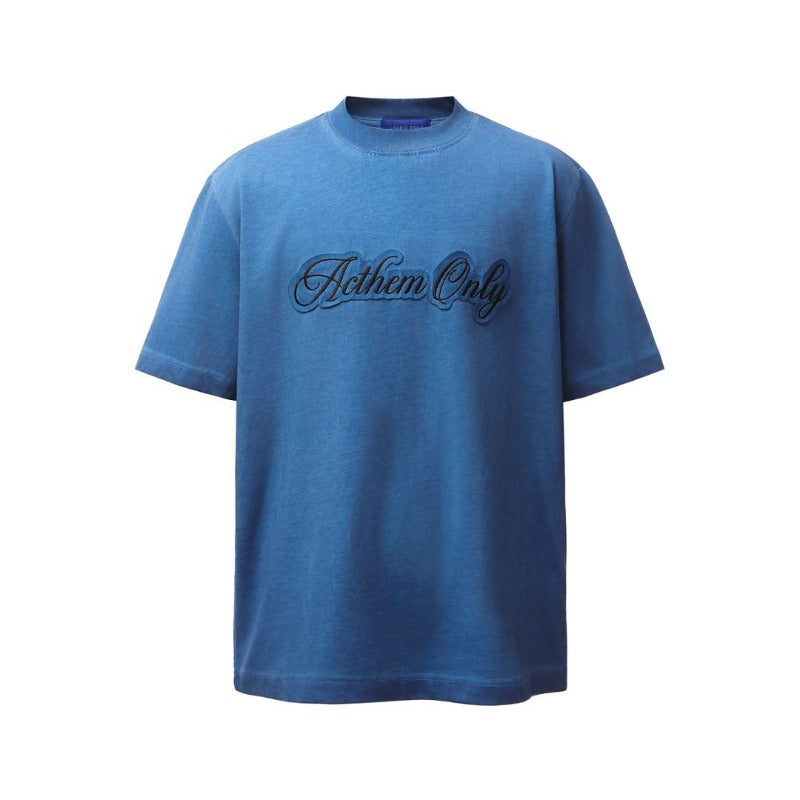 Men's t-shirts: american retro heavyweight double yarn high-quality streetwear embroidered letter high street men's loose fit short sleeve t-shirt