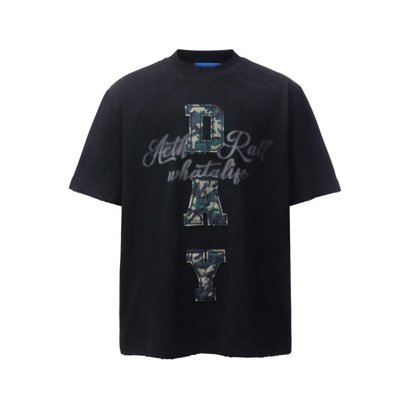 Men's t-shirts: american retro heavyweight double yarn high-quality letter patch embroidery design, men's loose fit short sleeve t-shirt