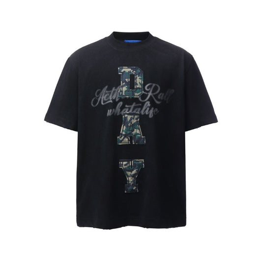 Men's t-shirts: american retro heavyweight double yarn high-quality letter patch embroidery design, men's loose fit short sleeve t-shirt