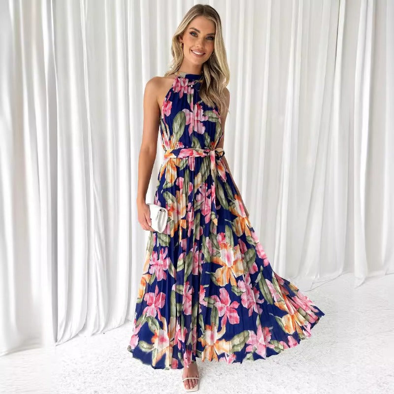 Women's dress - wholesale for us & european market, independent e-commerce stores, wish platform, cross-border e-commerce, spring/summer halter neck sleeveless printed casual vacation maxi dress