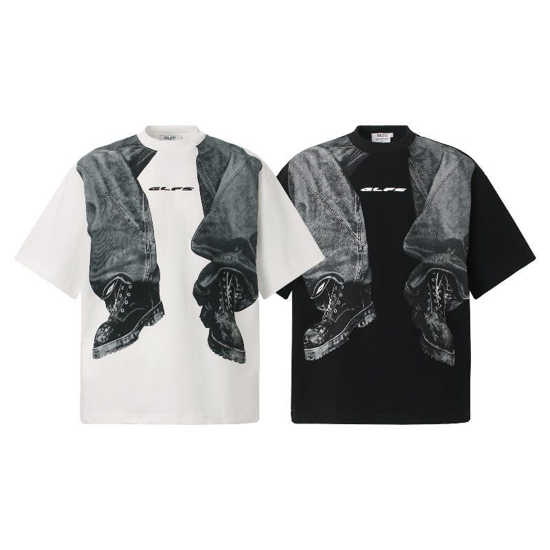 Men t shirts t american retrocouple street trendy classy high street pants printing design men's loose small neckline t-shirt