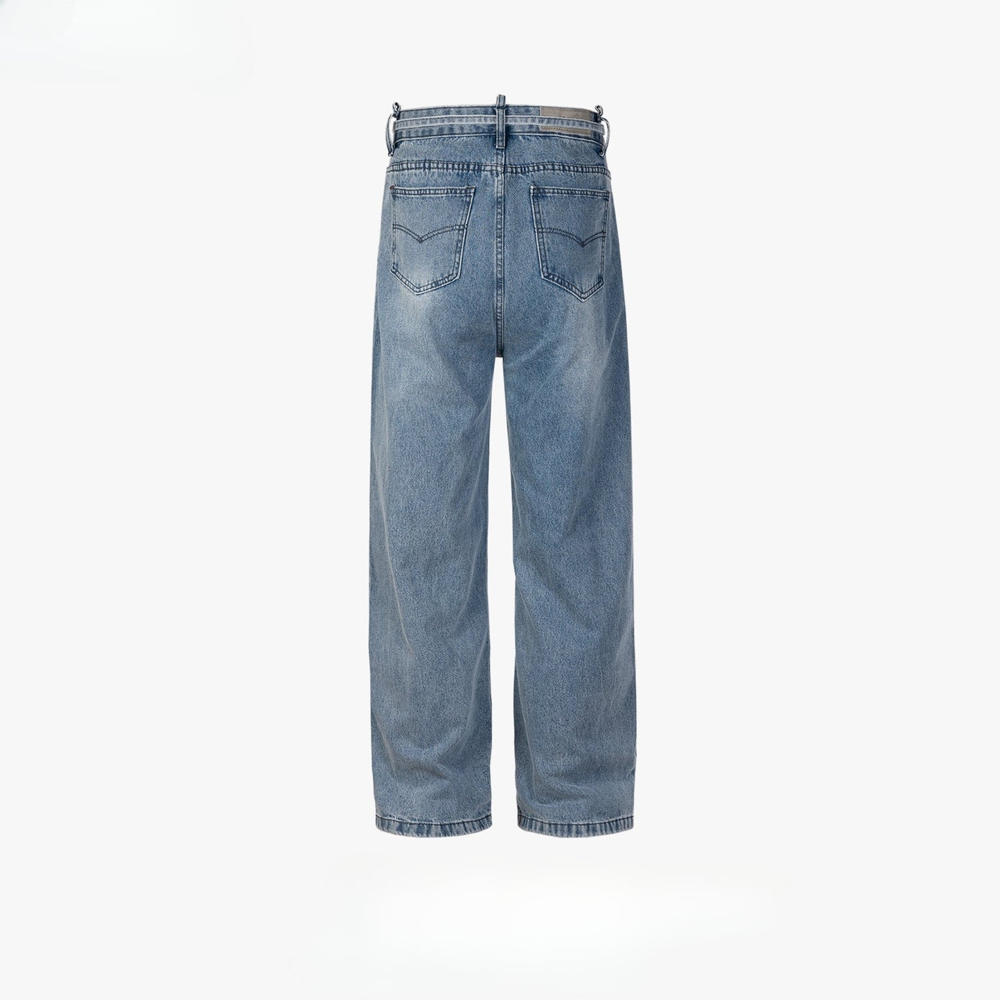 MIJKO Men Vintage Pants MIJKO Loose Wide-footed Blue Trousers Straight Jeans with Belt