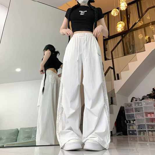 Women casual pants women lace side stitching pants