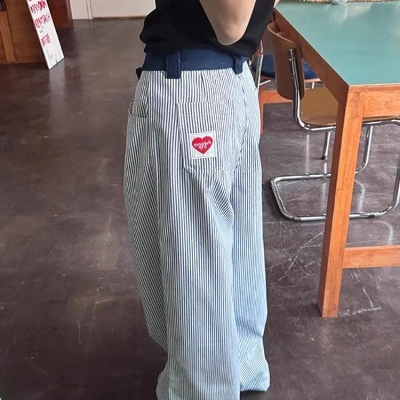Women casual pants vintage blue striped women