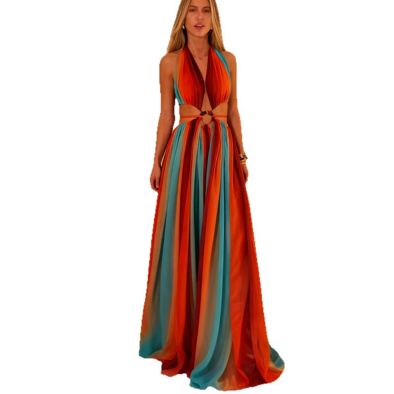 Women's dress - standalone store, amazon, european & american style, vacation beach, slit hem, sleeveless wrap-top, printed women's dress