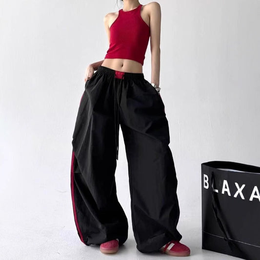 Women casual pants women loose retro contrasting striped scimitar pants