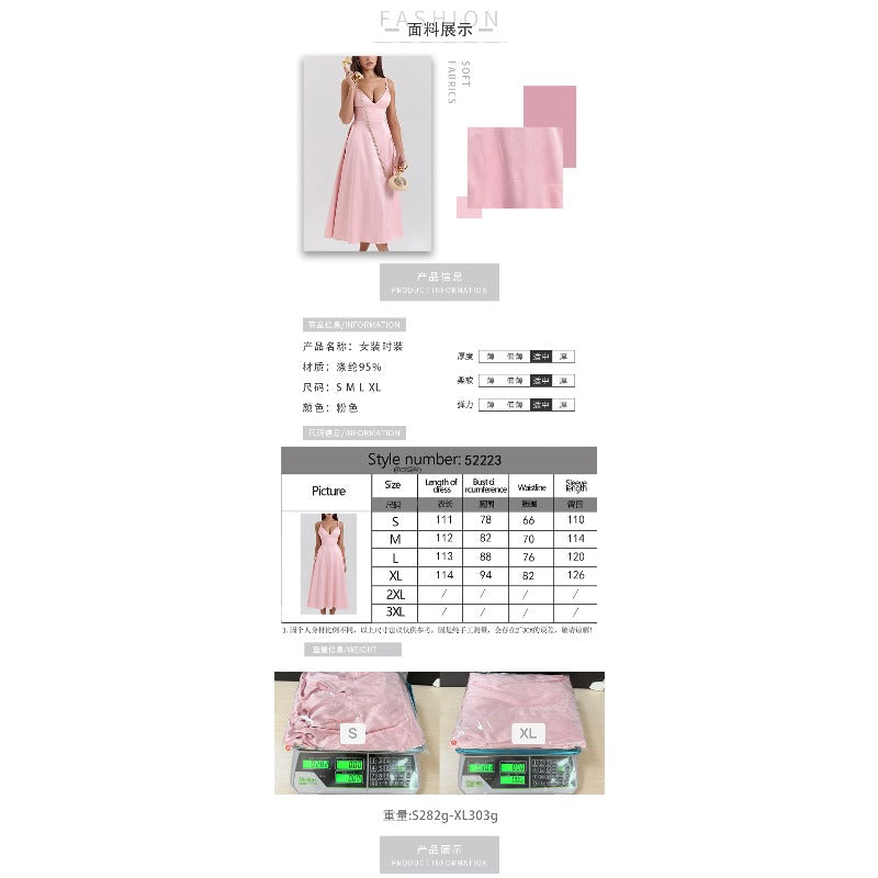 Women's dress - amazon v-neck sexy design long dress - court style dopamine dress - camisole dress for women