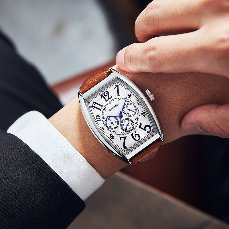 Men's watches barrel shape water proof