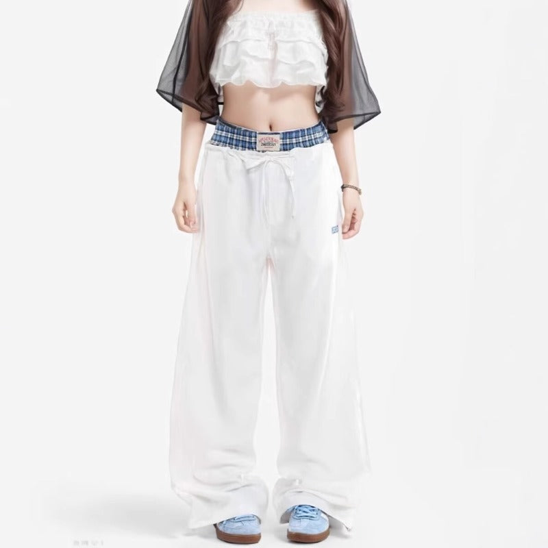 Women casual pants retrosummer double waistband