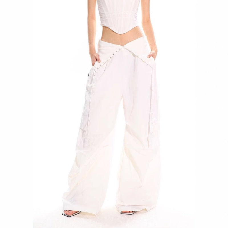 Women casual pants retro women high waist wide leg pants women