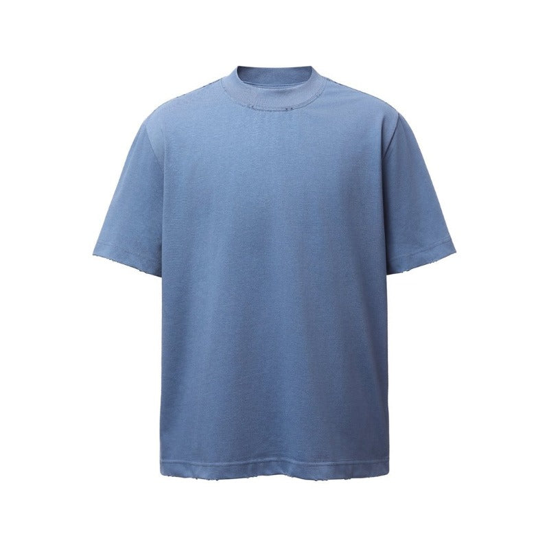 Men's heavyweight premium american retro streetwear washed & distressed high-street loose fit summer short sleeve t-shirt