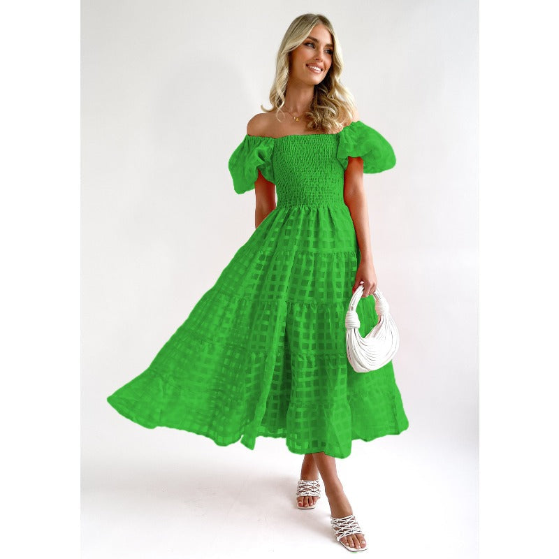Women's dress: european and american style amazon bestseller - summer one-shoulder puff sleeve fashionable hot girl maxi dress