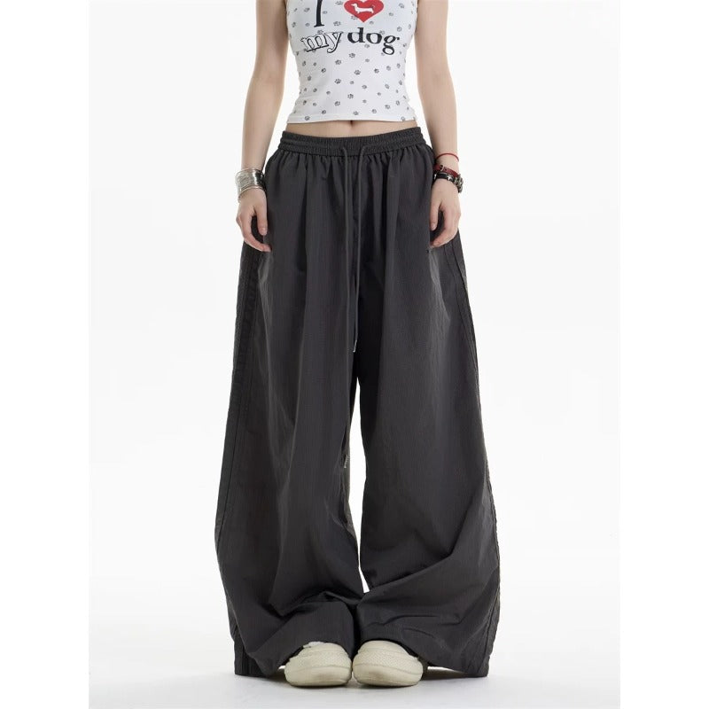 Women casual pants retro drawstring loose