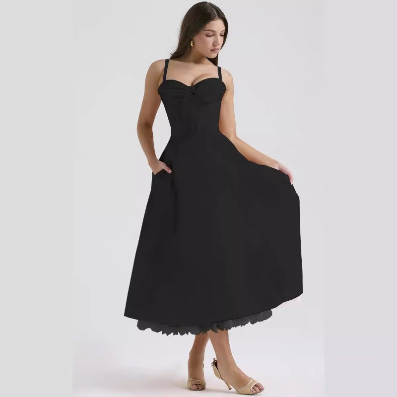 Women's dress: european and american cross-border chic floral collection - french summer camisole dress, soft & feminine style, slimming floral camisole maxi dress