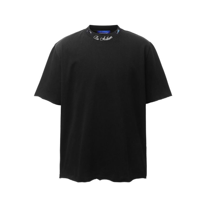 Men's t-shirts: american retro heavyweight double yarn high-quality deconstructed embroidery design ripped loose fit short sleeve t-shirt