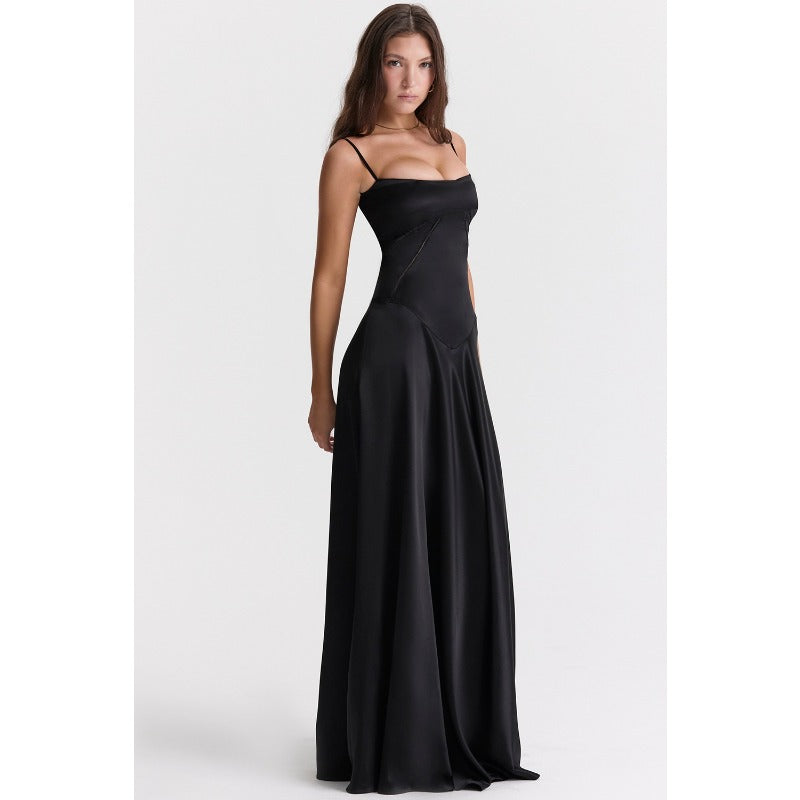 Women's dress: european and american cross-border sexy camisole dress, slim-fit backless maxi dress, women's summer evening gown