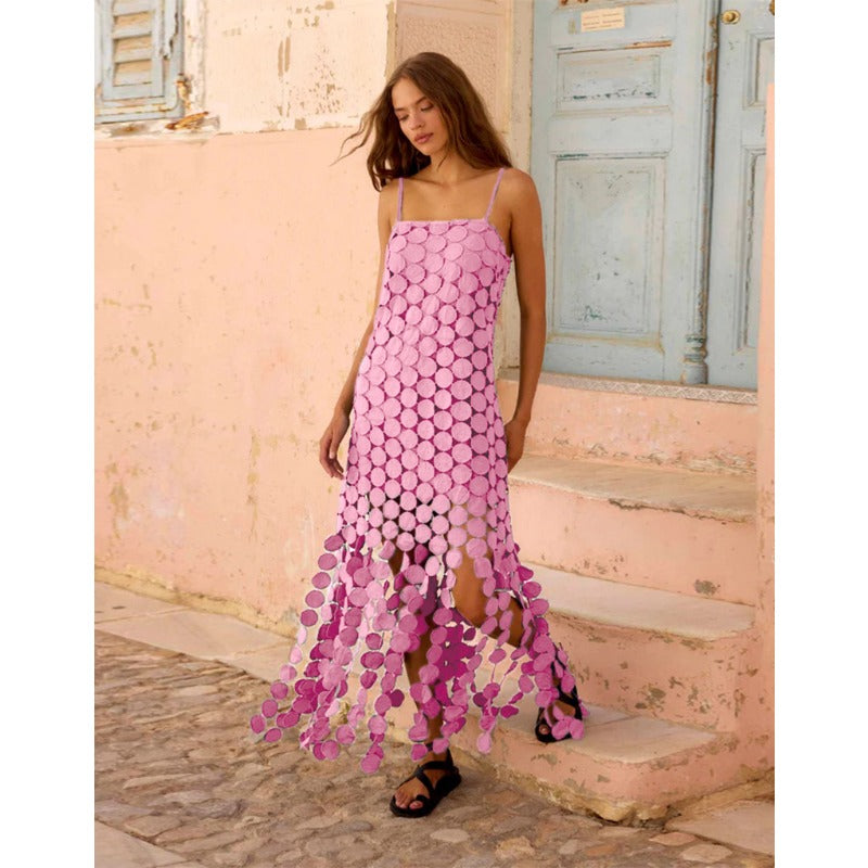Women's dress - cross-border summer french hollow-out camisole dress, fashionable lace, high-end elegant women's dress