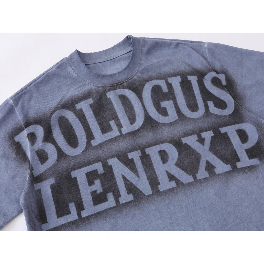 Men t shirts retro double yarn washed distressed printing loose short sleeves
