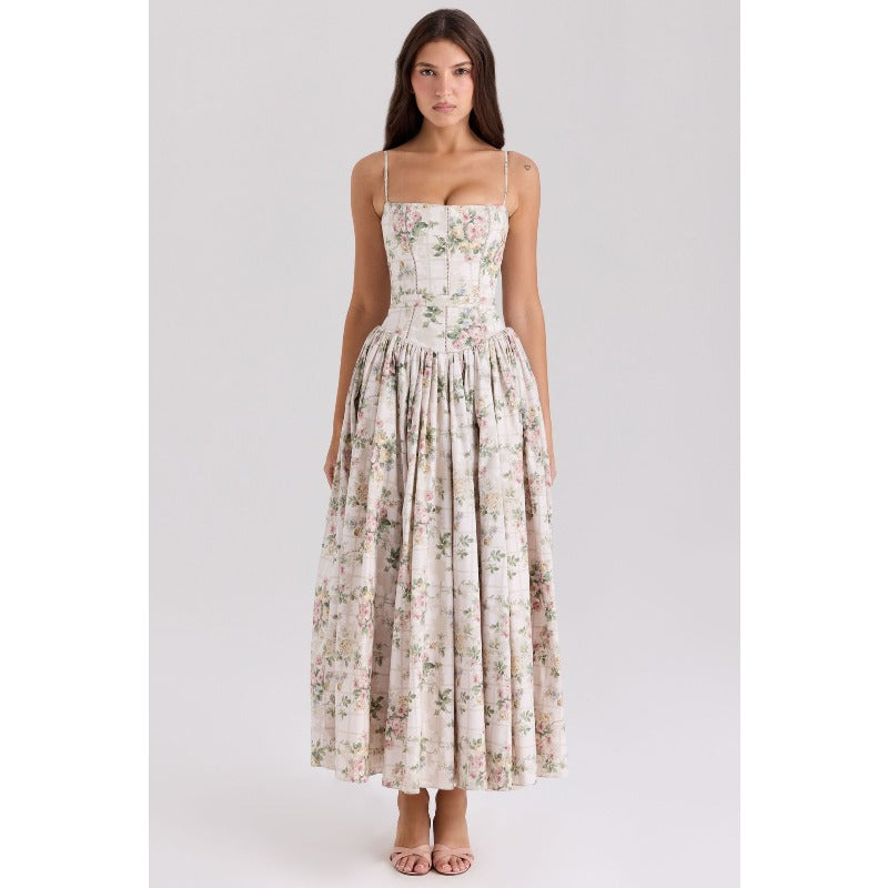 Women's dress - amazon cross-border fashion: elegant, chic, and flattering floral print slip dress - slim fit, figure-flattering, and ethereal