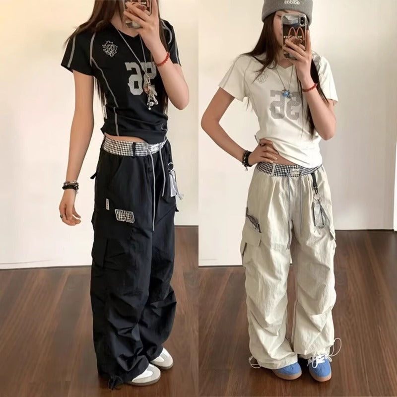 Women casual pants women splicing plaid double waist straight