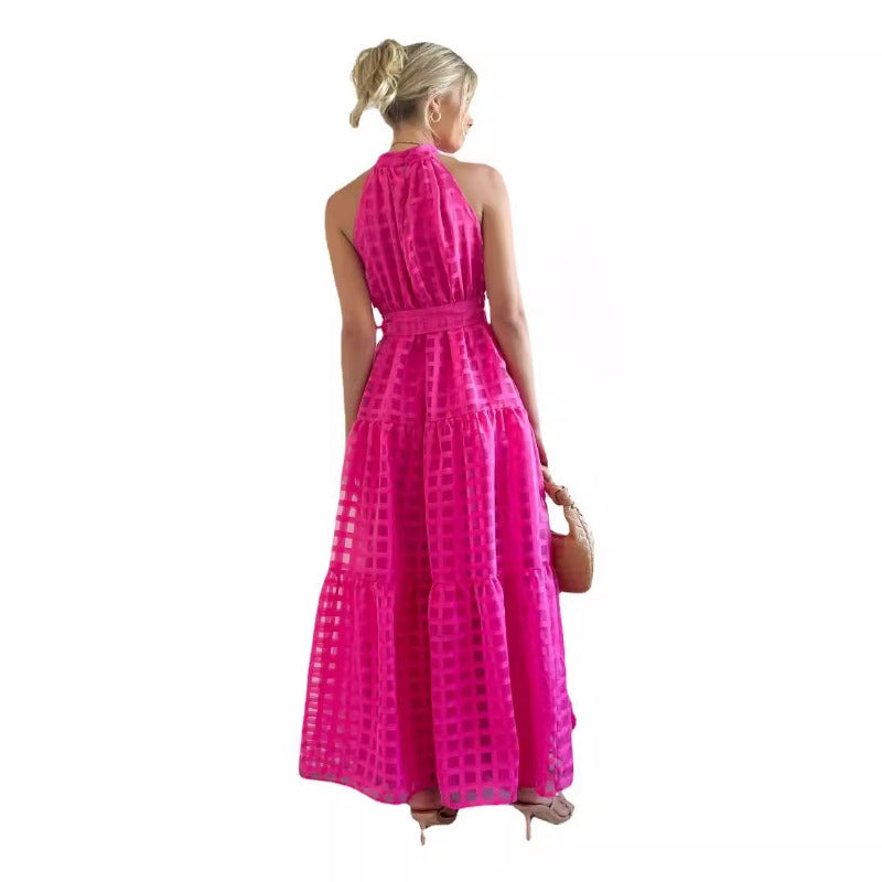 Women's dress - european and american style, summer casual, high-end sleeveless, cinched waist, flowy maxi dress, soft and elegant