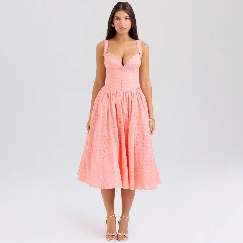 Women's dress - new arrival: solid color embroidered soft mesh, heavily detailed, sexy, slim-fit cami dress - perfect for cross-border e-commerce on amazon and independent websites