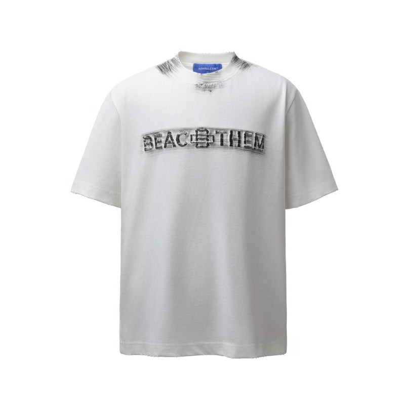 Men's t-shirts: american retro heavyweight double yarn high-quality high-street embroidered letter men's loose crew neck short sleeve t-shirt