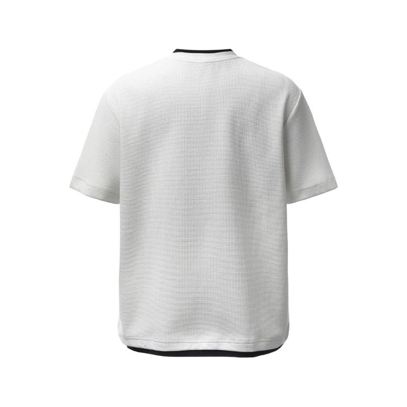 Men t shirts american retroheavy weight grids fake two-piece deconstructed design men's high street loose short-sleeved t-shirt
