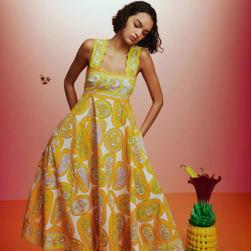 Women's summer dress - european & american style, sexy spaghetti strap, elegant print, high-waisted, flowy maxi dress for women (suitable for cross-border e-commerce independent stores)